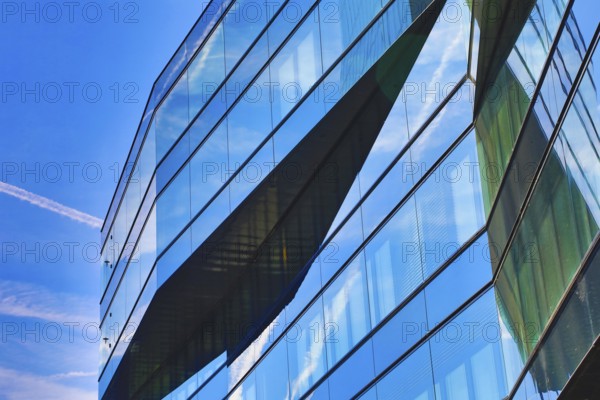 Detail of a glass façade with reflections of the sky in modern style, Prime Tower, Zurich, glass façade, reflections, Canton of Zurich, Switzerland, Europe
