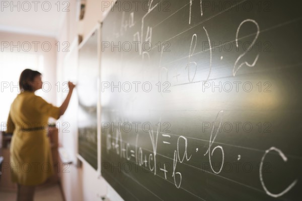 Portrait teacher writing chalkboard. Resolution and high quality beautiful photo