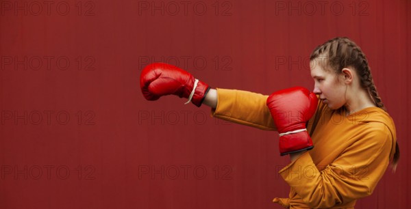 Teenagers posing with boxing gloves