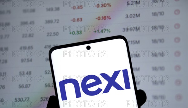 Dhaka, Bangladesh- 28 Nov 2024: Nexi logo is displayed on smartphone.Nexi S.p.A. is an Italian bank in Nexi Payments
