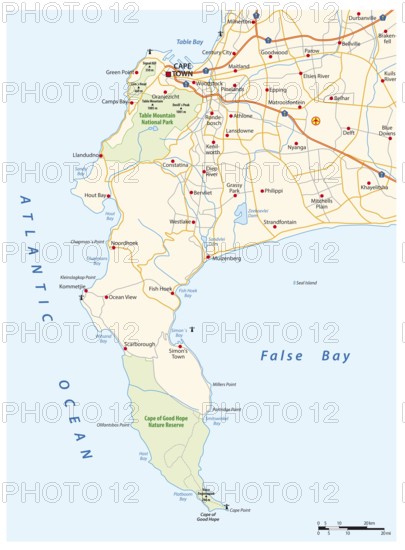 Vector road map of Cape Peninsula, Cape Town, South Africa, Africa