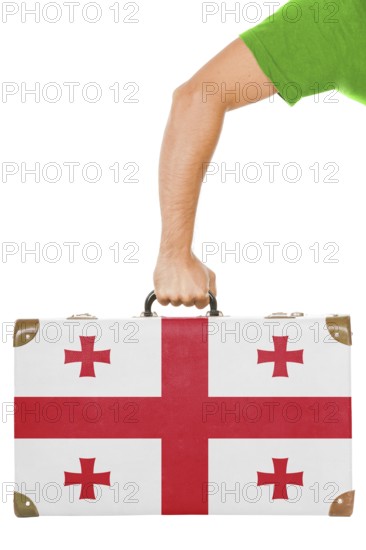 The Georgian flag on a suitcase. Isolated on white