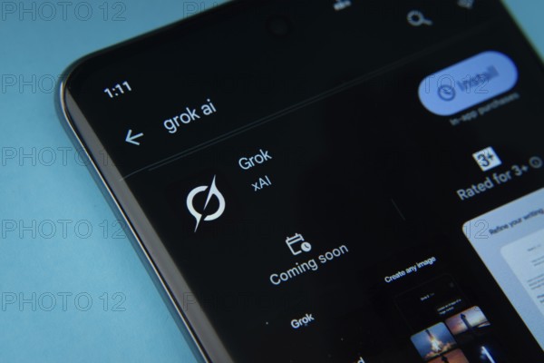 The Grok app from Google Playstore is displayed on a smartphone screen