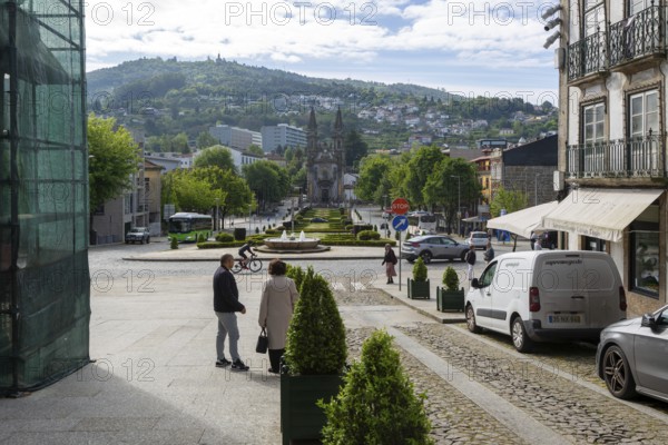 Street view to Santos Passos Church, Largo da República do Brasil, Campo da Feira, city of Guimaraes, northern Portugal
