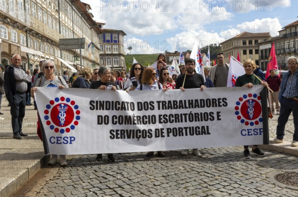 Political rally and march for May Day in city of Guimaraes, Braga district, northern Portugal, Europe - 1st May 2025