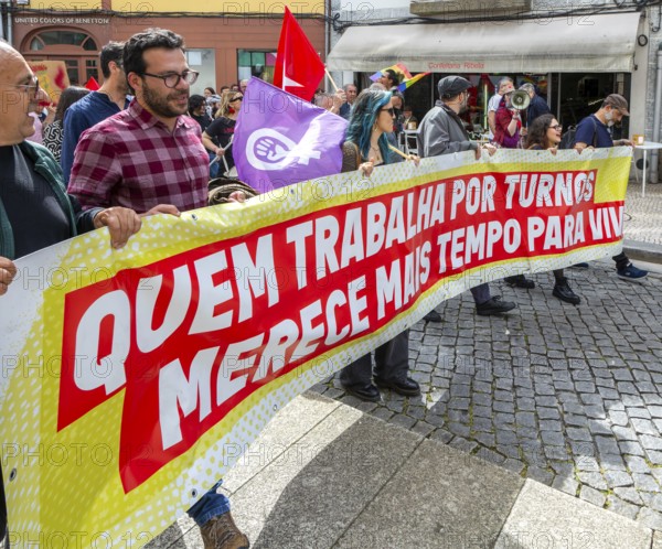 Political rally and march for May Day in city of Guimaraes, Braga district, northern Portugal, Europe - 1st May 2025