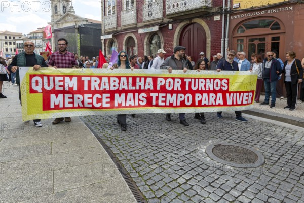 Political rally and march for May Day in city of Guimaraes, Braga district, northern Portugal, Europe - 1st May 2025