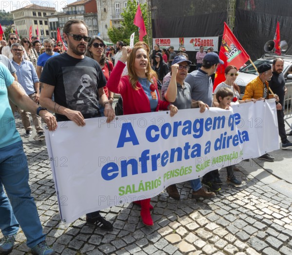 Political rally and march for May Day in city of Guimaraes, Braga district, northern Portugal, Europe - 1st May 2025