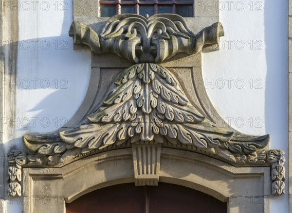 Rococo stonework feature Chapel of Saint Michael the Angel and Saint Crispim, Guimaraes, Portugal, Europe 1852 facade, Europe