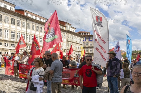 Political rally and march for May Day in city of Guimaraes, Braga district, northern Portugal, Europe - 1st May 2025