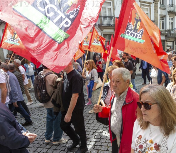 Political rally and march for May Day in city of Guimaraes, Braga district, northern Portugal, Europe - 1st May 2025