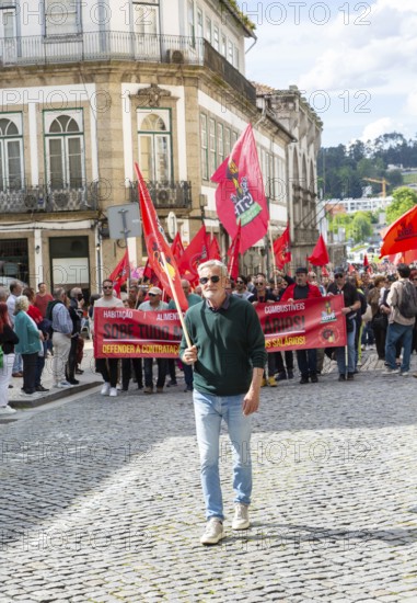 Political rally and march for May Day in city of Guimaraes, Braga district, northern Portugal, Europe - 1st May 2025