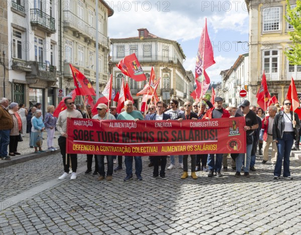 Political rally and march for May Day in city of Guimaraes, Braga district, northern Portugal, Europe - 1st May 2025