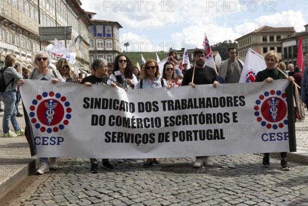 Political rally and march for May Day in city of Guimaraes, Braga district, northern Portugal, Europe - 1st May 2025