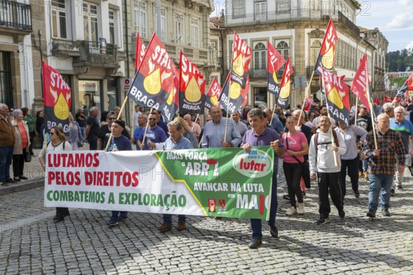 Political rally and march for May Day in city of Guimaraes, Braga district, northern Portugal, Europe - 1st May 2025