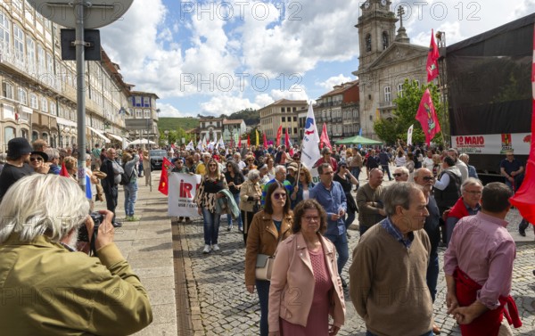 Political rally and march for May Day in city of Guimaraes, Braga district, northern Portugal, Europe - 1st May 2025