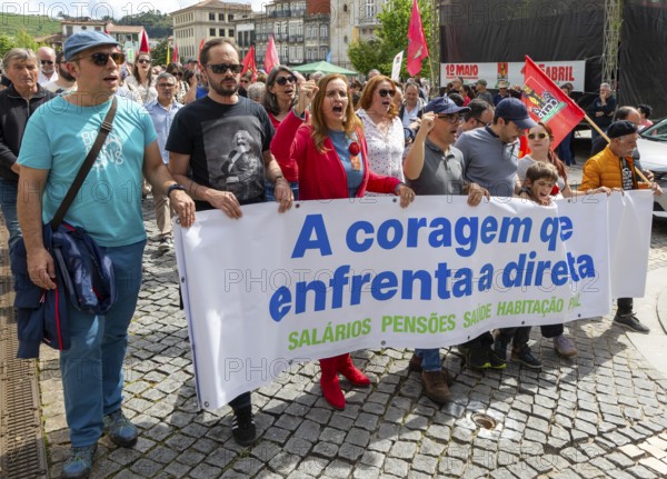 Political rally and march for May Day in city of Guimaraes, Braga district, northern Portugal, Europe - 1st May 2025