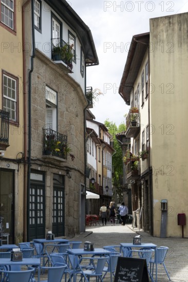 Historic medieval buildings in city centre, Rua Rainha Dona Maria I, Guimaraes, northern Portugal