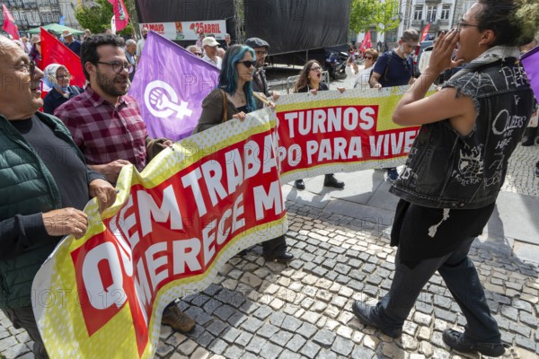 Political rally and march for May Day in city of Guimaraes, Braga district, northern Portugal, Europe - 1st May 2025