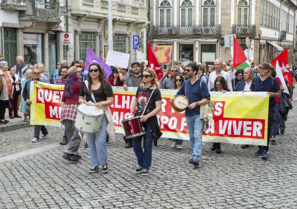 Political rally and march for May Day in city of Guimaraes, Braga district, northern Portugal, Europe - 1st May 2025