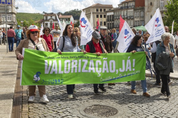 Political rally and march for May Day in city of Guimaraes, Braga district, northern Portugal, Europe - 1st May 2025