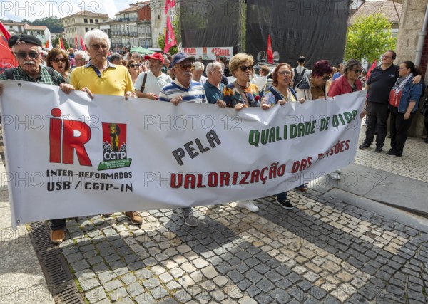 Political rally and march for May Day in city of Guimaraes, Braga district, northern Portugal, Europe - 1st May 2025