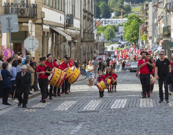 Political rally and march for May Day in city of Guimaraes, Braga district, northern Portugal, Europe - 1st May 2025