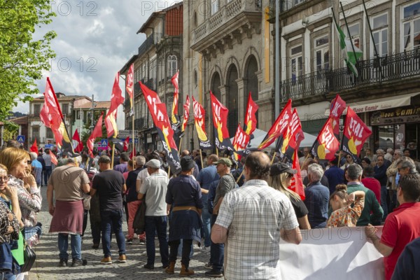 Political rally and march for May Day in city of Guimaraes, Braga district, northern Portugal, Europe - 1st May 2025