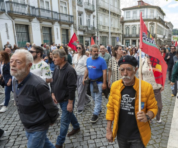 Political rally and march for May Day in city of Guimaraes, Braga district, northern Portugal, Europe - 1st May 2025