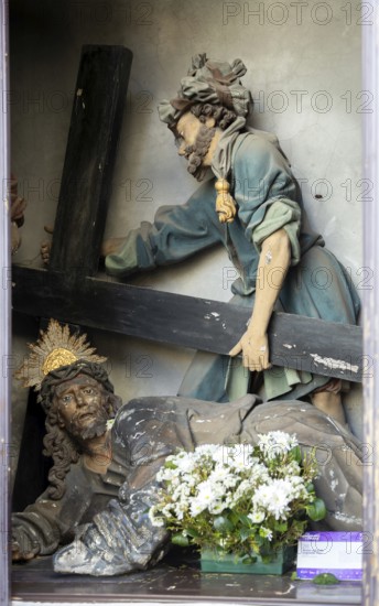 Passos de Santa Maria chapel, station of the cross, Christ falls for the second time, Guimaraes, northern Portugal