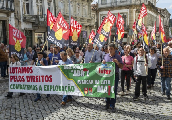 Political rally and march for May Day in city of Guimaraes, Braga district, northern Portugal, Europe - 1st May 2025