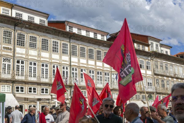 Political rally and march for May Day in city of Guimaraes, Braga district, northern Portugal, Europe - 1st May 2025