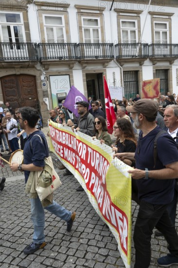 Political rally and march for May Day in city of Guimaraes, Braga district, northern Portugal, Europe - 1st May 2025