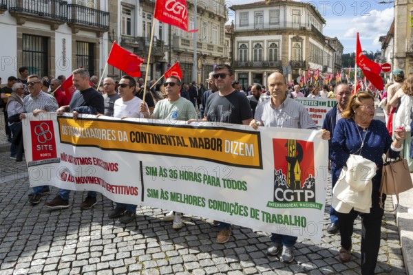 Political rally and march for May Day in city of Guimaraes, Braga district, northern Portugal, Europe - 1st May 2025