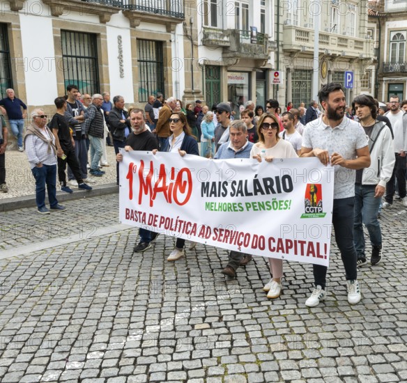 Political rally and march for May Day in city of Guimaraes, Braga district, northern Portugal, Europe - 1st May 2025