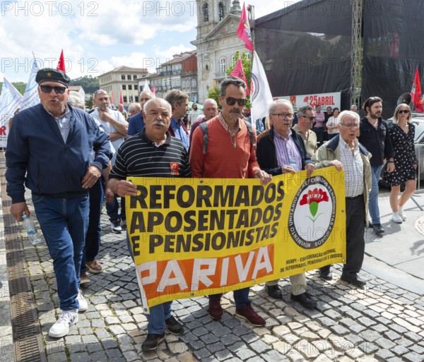Political rally and march for May Day in city of Guimaraes, Braga district, northern Portugal, Europe - 1st May 2025