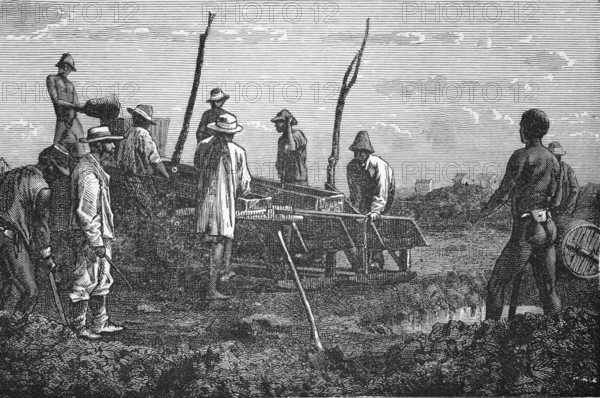 Diamond mining, around 1870, South Africa, digital reproduction of a historical model, Africa