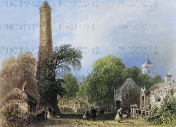 Clondalkin, Ireland, from the Landscape and Antiquities of Ireland, 1841, digital reproduction of a historical model, Europe
