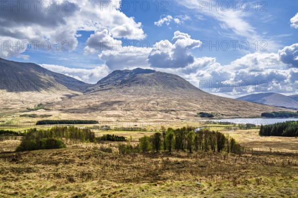 Mountains and Moors over Loch Tulla and River Orchy, Highlands, Scotland, UK