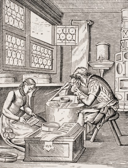 Closure maker. Reproduction of a woodcut from the 16th century by Jost Amman from the 19th century, digital reproduction of a historical model