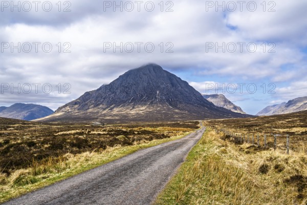 Mountains and Moors over Glen Etive Valley, Glencoe, Highlands, Scotland and Buachaille Etive Mòr, The Buachaille, Glen Etive, Highlands, Scotland, UK