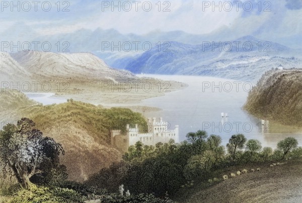 The valley of the Blackwater, between Lismore and Youghall, Ireland, from the Landscape and Antiquities of Ireland, 1841, digital reproduction of a historical model, Europe