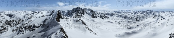 Alpine panorama, aerial view in winter, Albula Alps, Rhaetian Alps, Grisons, Eastern Switzerland, Switzerland, Europe