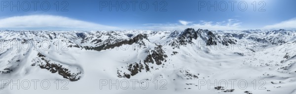 Alpine panorama, aerial view in winter, Albula Alps, Rhaetian Alps, Grisons, Eastern Switzerland, Switzerland, Europe