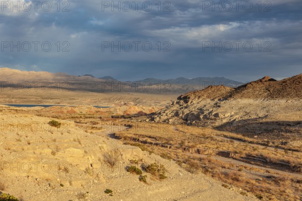 Echo wash drains into the Overton Arm of Lake Mead at Echo Bay, Nevada, USA, North America