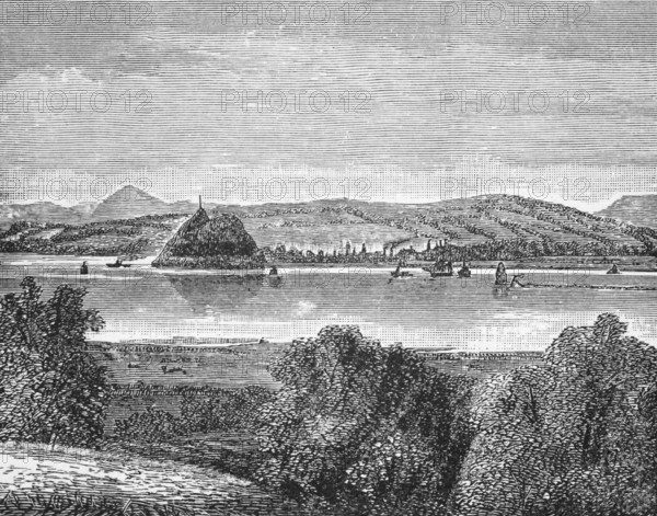 The Clyde opposite Dumbarton Castle, c. 1870, Strathclyde, Scotland, digital reproduction of a historical model