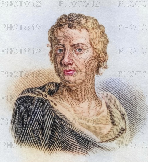 Andrea di Pietro della Gondola, called Palladio, (born 30 November 1508 in Padua, died 19 August 1580 in Vicenza), was the most important architect of the Renaissance in Northern Italy, coloured woodcut from Crabbe's Historical Dictionary from 1825, Historical, digital reproduction