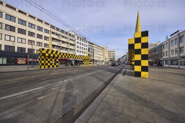 Steintor tram stop, designer Alessandro Mendini, general architecture, diffuse light, pale blue cloudy sky, slightly sunny, Kurt-Schumacher-Straße, Hanover, state capital, Hanover region, Lower Saxony, Germany, Europe