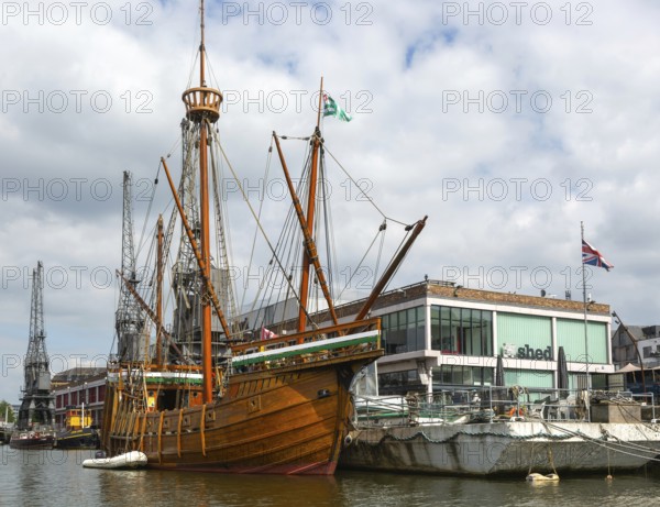 The Matthew of Bristol replica ship at quayside of the M Shed museum, Floating Harbour, Bristol, England, UK