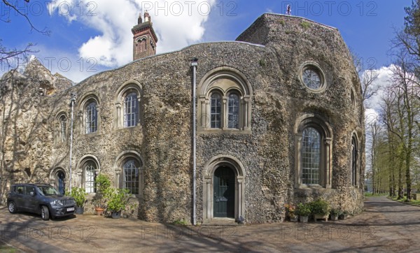 West front of the abbey church, St Edmund's Abbey, Photomerge, Bury St Edmunds, West Suffolk, England, Great Britain